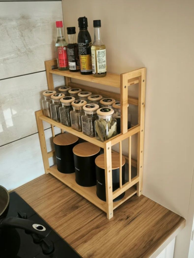 Bambusowy Regał Stojak Półka Na Blat Kuchenny Organizer Boho