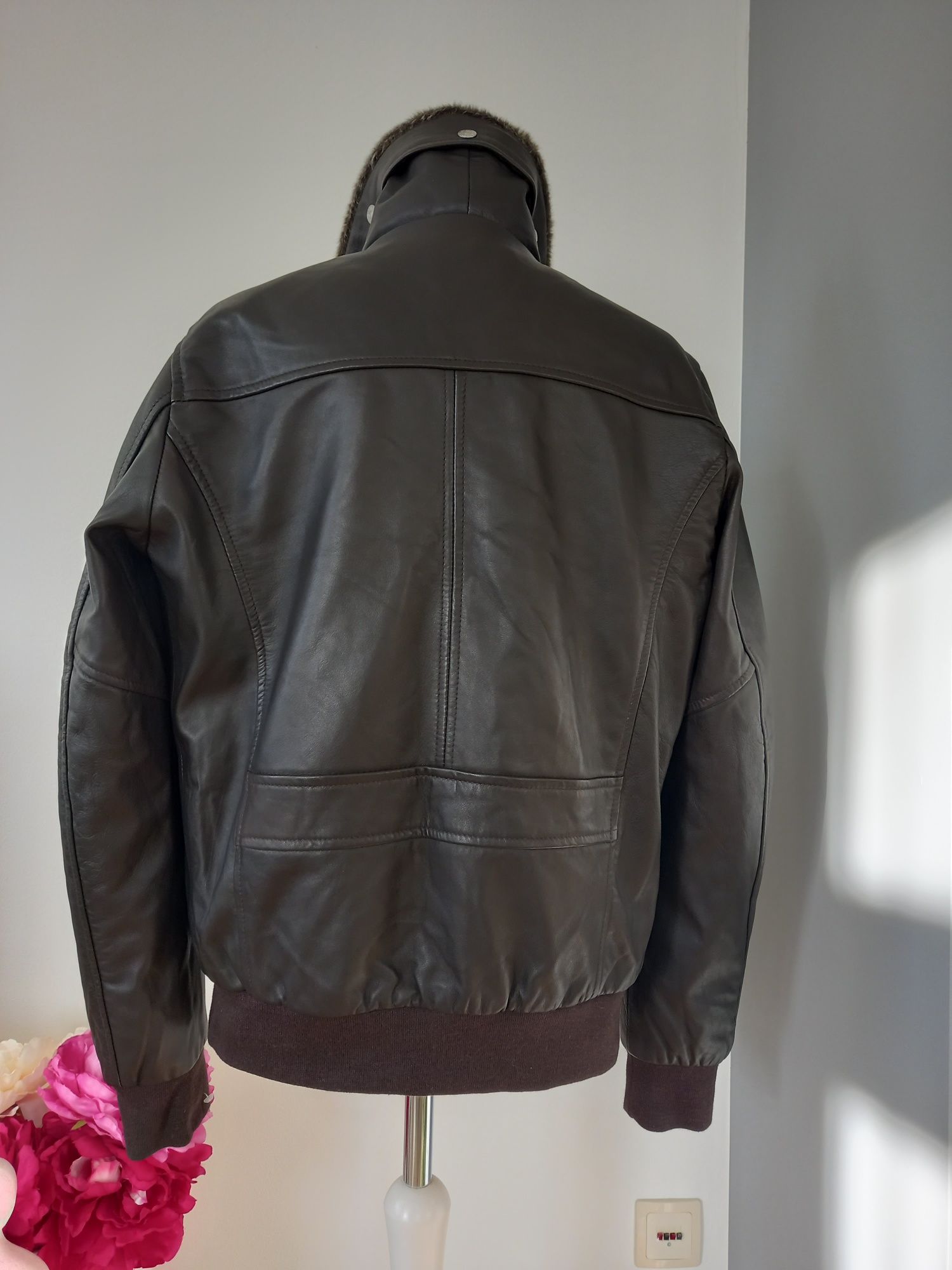 Schott kurtka bomber ze skóry naturalnej w kolorze brązowym  oryg. L