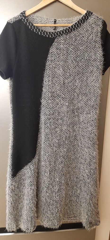 Sukienka ciepła z krótkim rękawem tunika szara czarna L-XL 40-42 Jak N