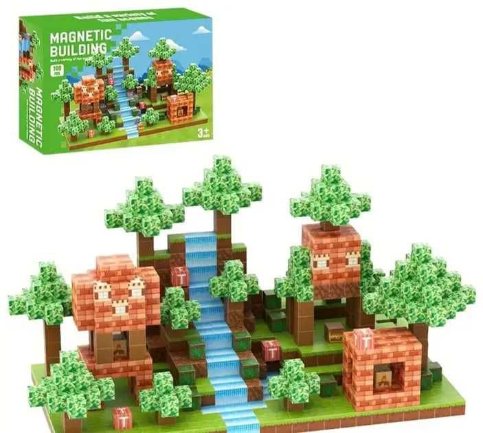 Магнітний конструктор Minecraft 100 шт кубики   ліс та водоспад