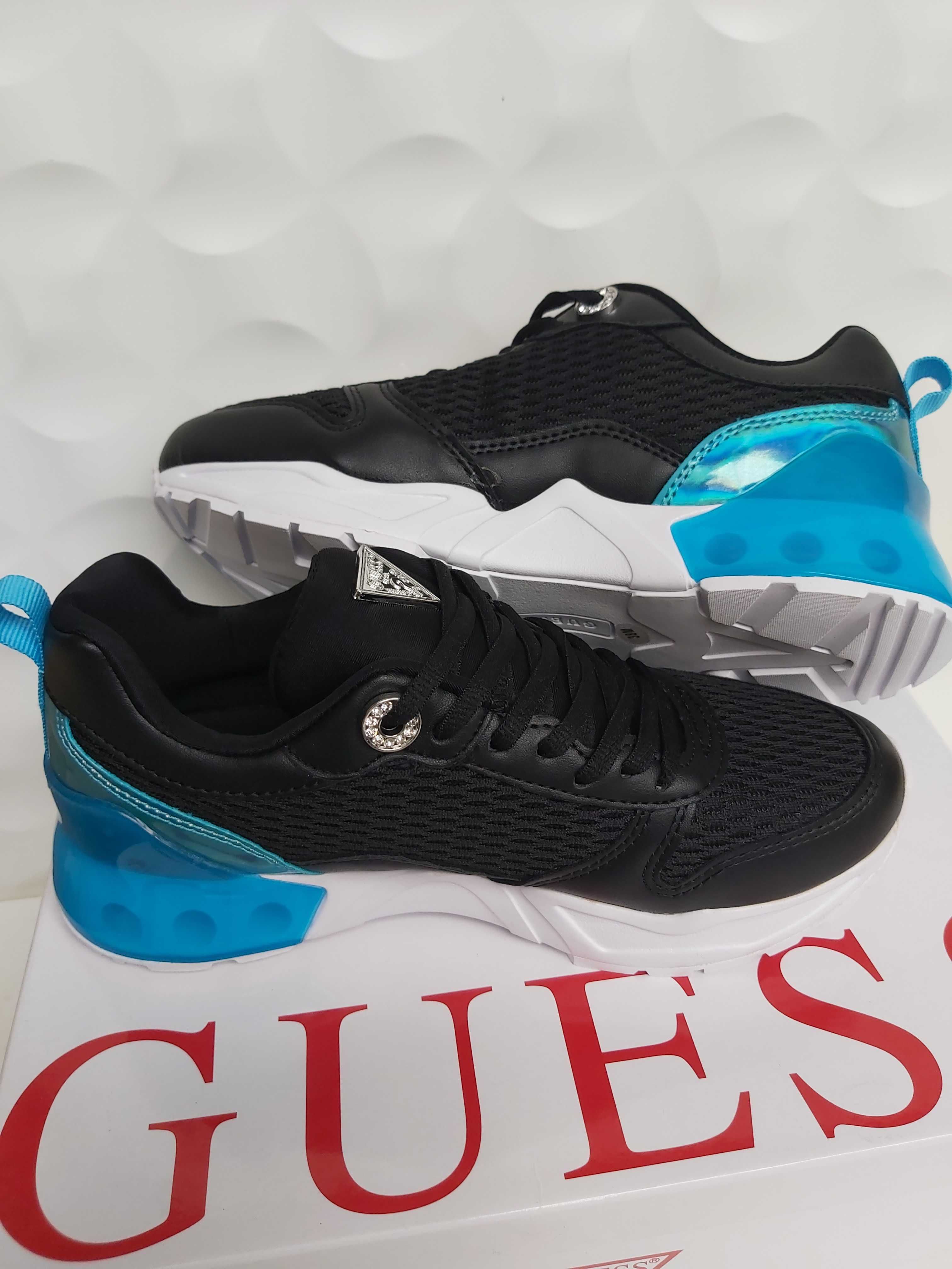 SP NOWE sneakersy niebieskie biale GUESS a361 platforma 38