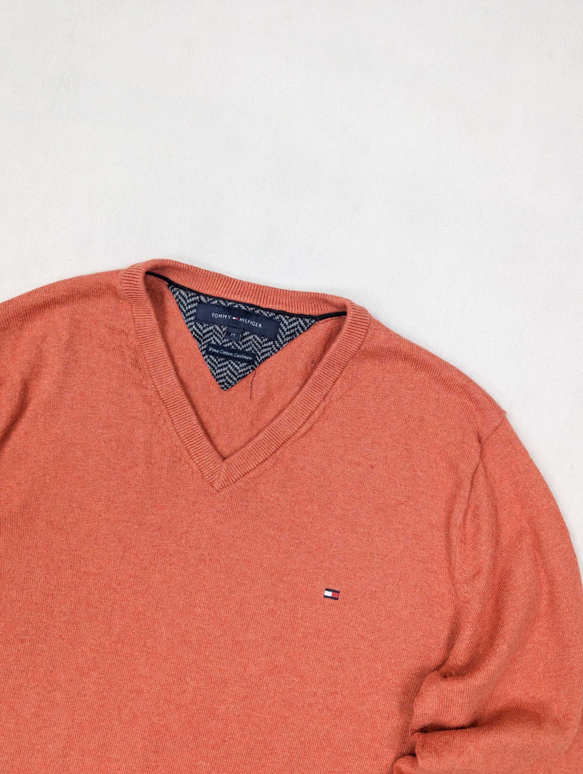 Tommy Hilfiger pomarańczowy sweter z kaszmirem M logo
