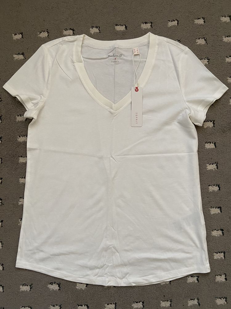 Esprit t-shirt koszulka w serek ecru kremowa rozmiar L nowa z metka