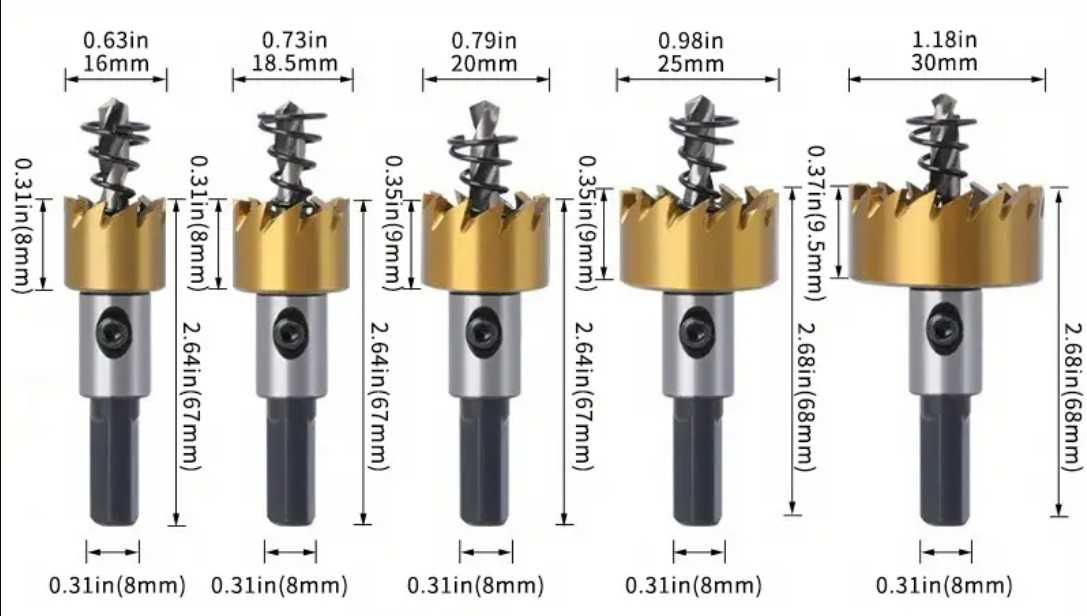 5 otwornic pokrytych tlenkiem tytanu, stal nierdz,aluminium, itp