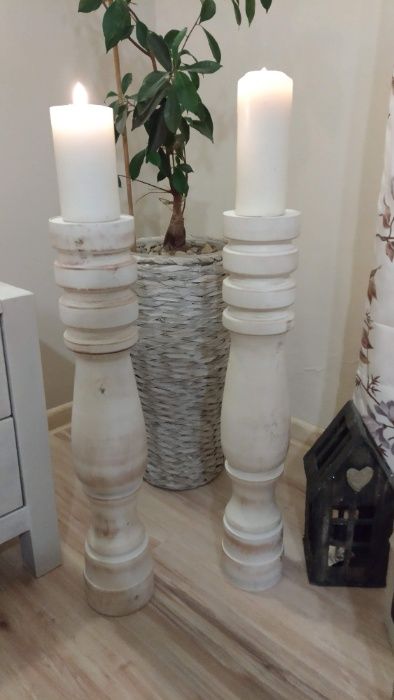 Świecznik rustykalny drewniany toczony dekoracje weselne