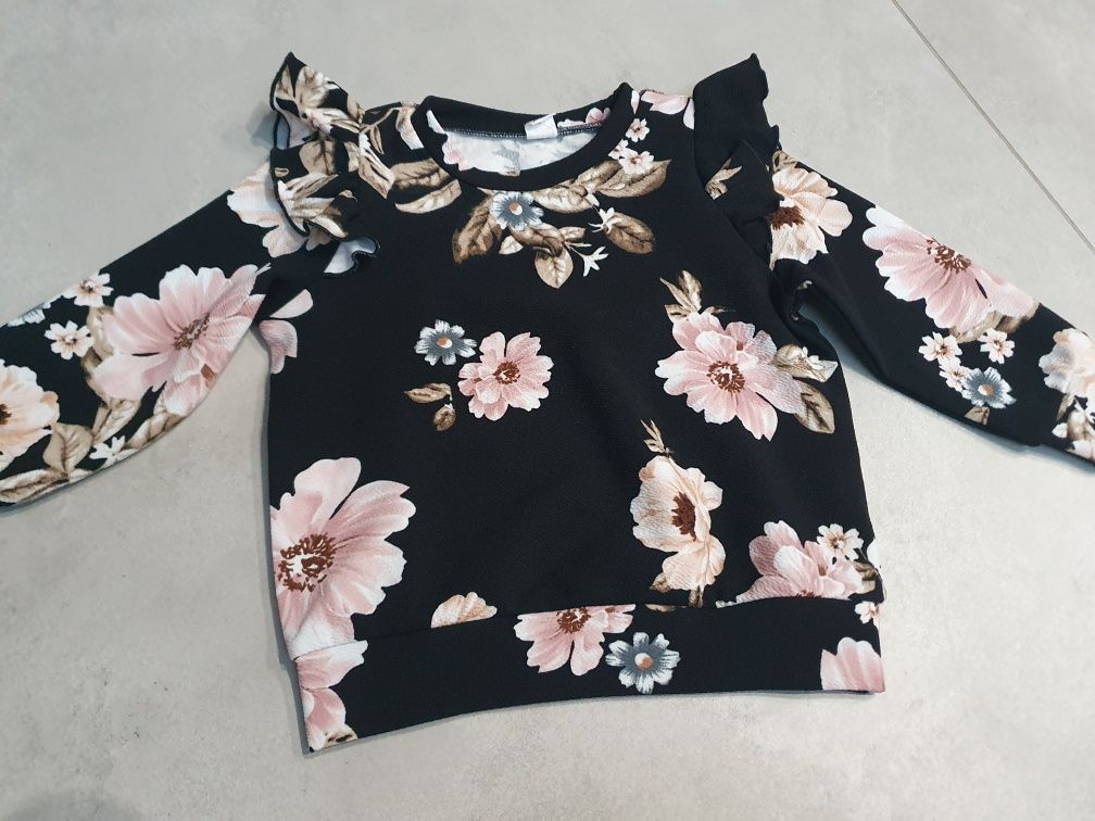 Zestaw spodnie bluza w kwiaty falbanki komplet dla dziewczynki 3 lata