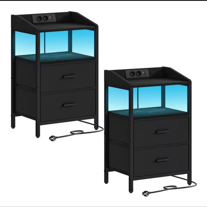 Komplet 2 stolików nocnych Czarne LED