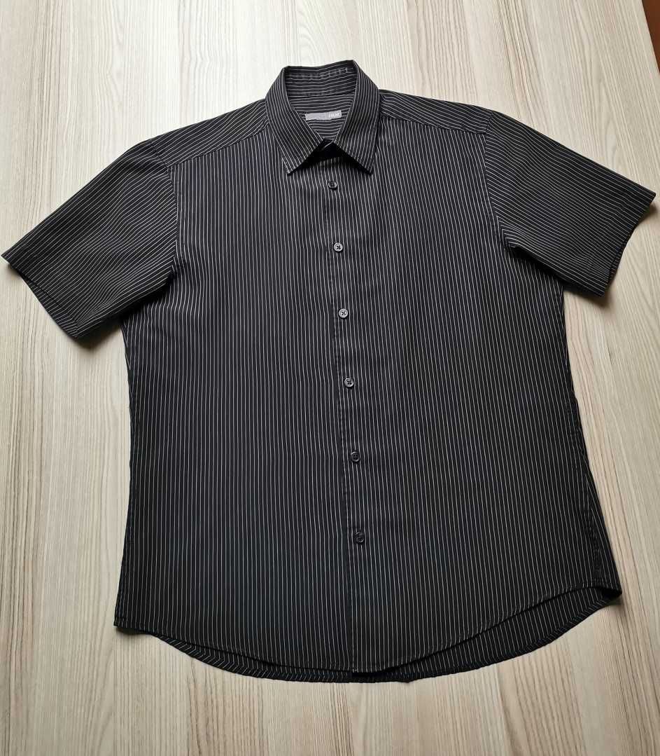 Koszula męska H&M, krótki rękaw, czarna w jasny prążek, L/XL