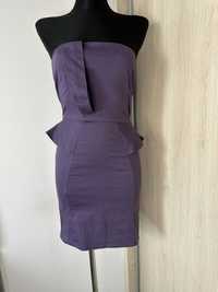 Nowa fioletowa sukienka elegancka bez ramiączek 97% bawełna