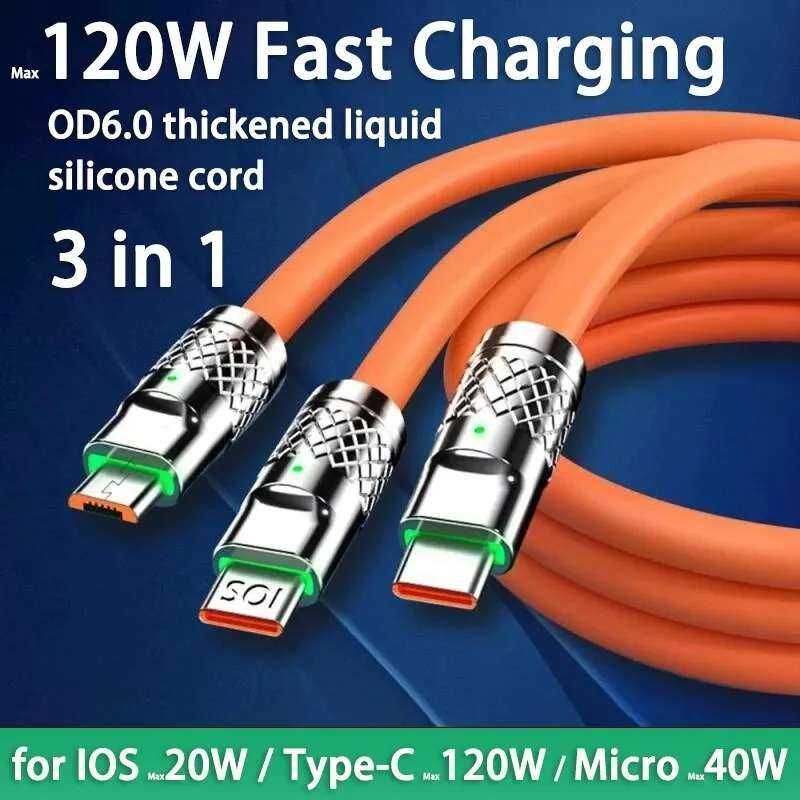 3 W 1 120W 6A kabel do szybkiego ładowania typu C Micro USB  iPhone