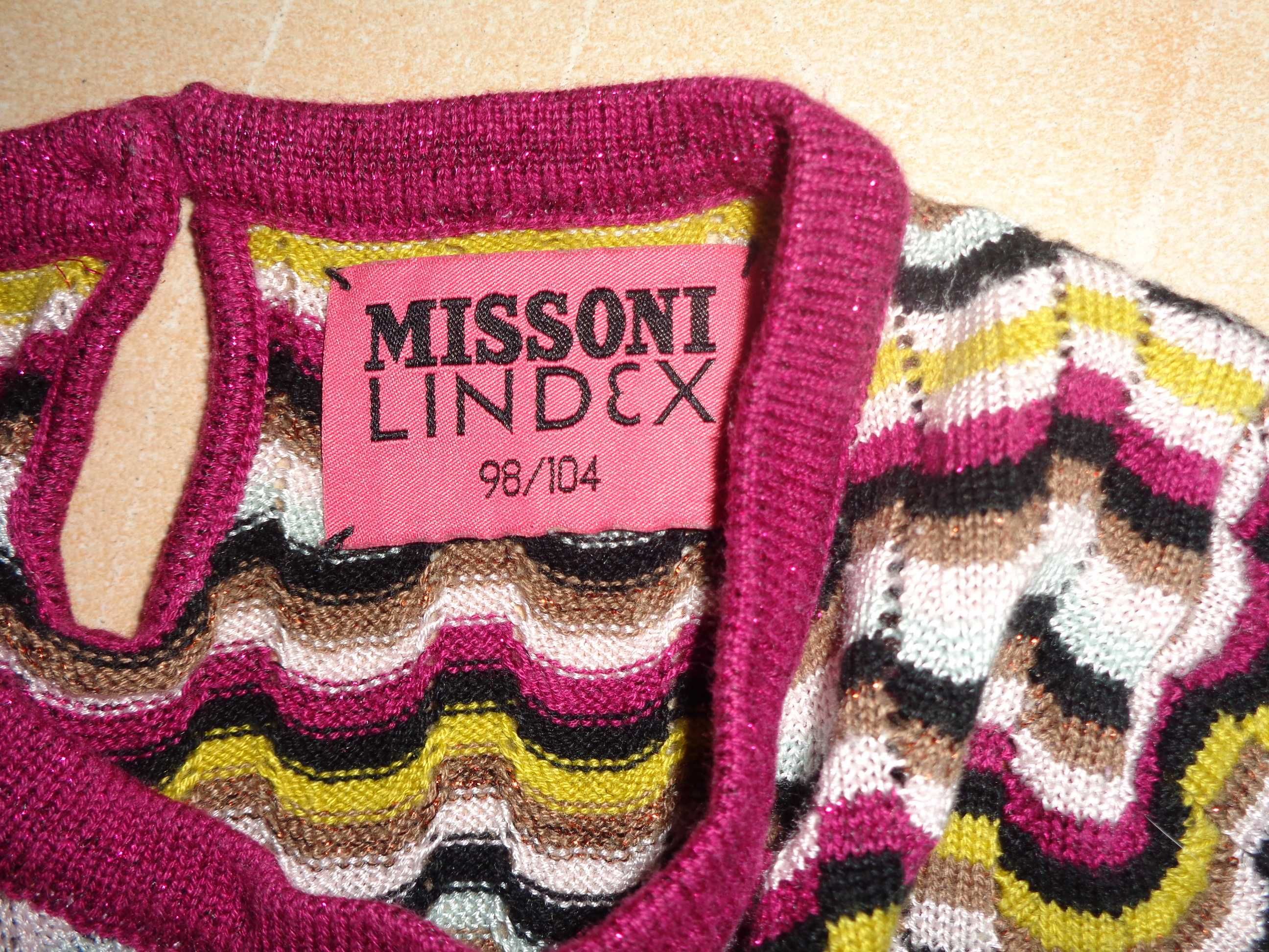 MISSONI Lindex kolorowa dzianinowa sukienka OKAZJA jak nowa 98 / 104