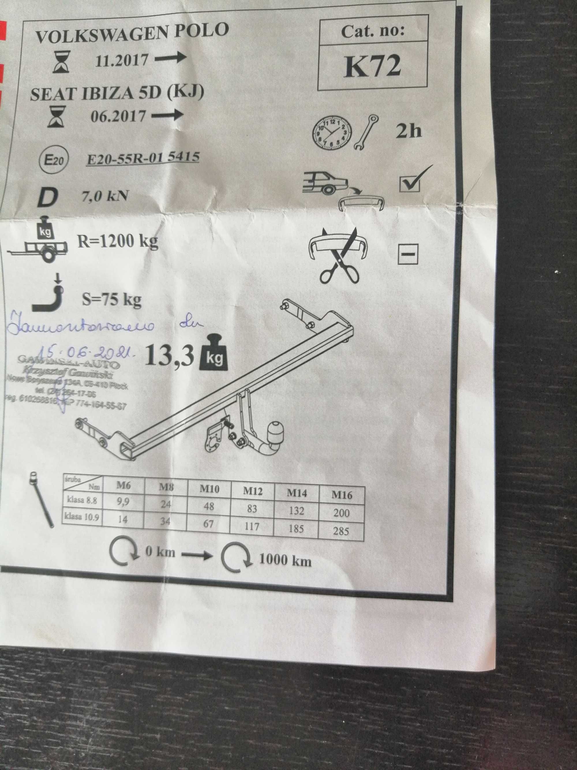 HAK holowniczy z modułem 13-pinowym VW POLO