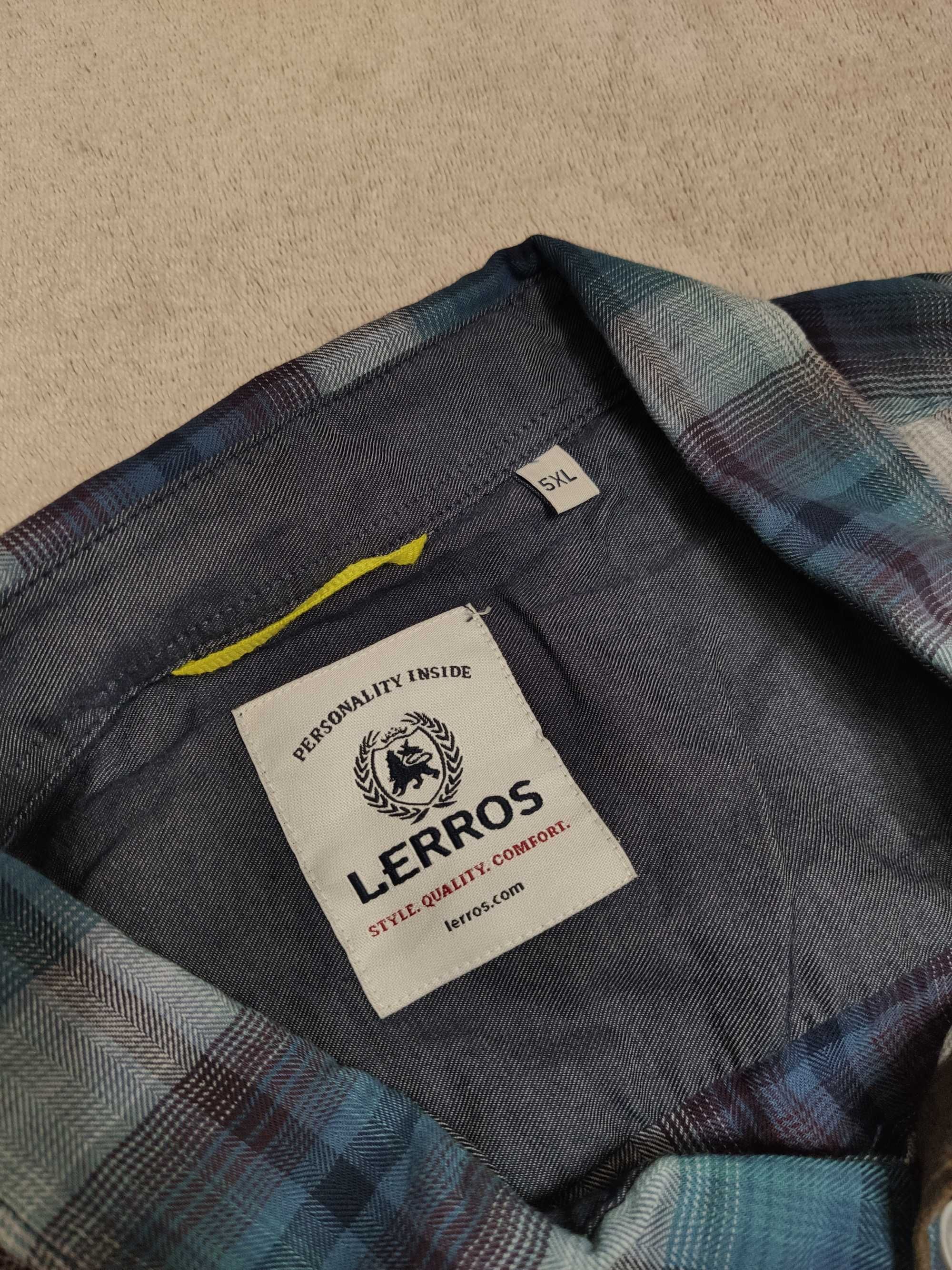 Рубашка Lerros Темно-синяя клетка с коричневыми вставками на локтях