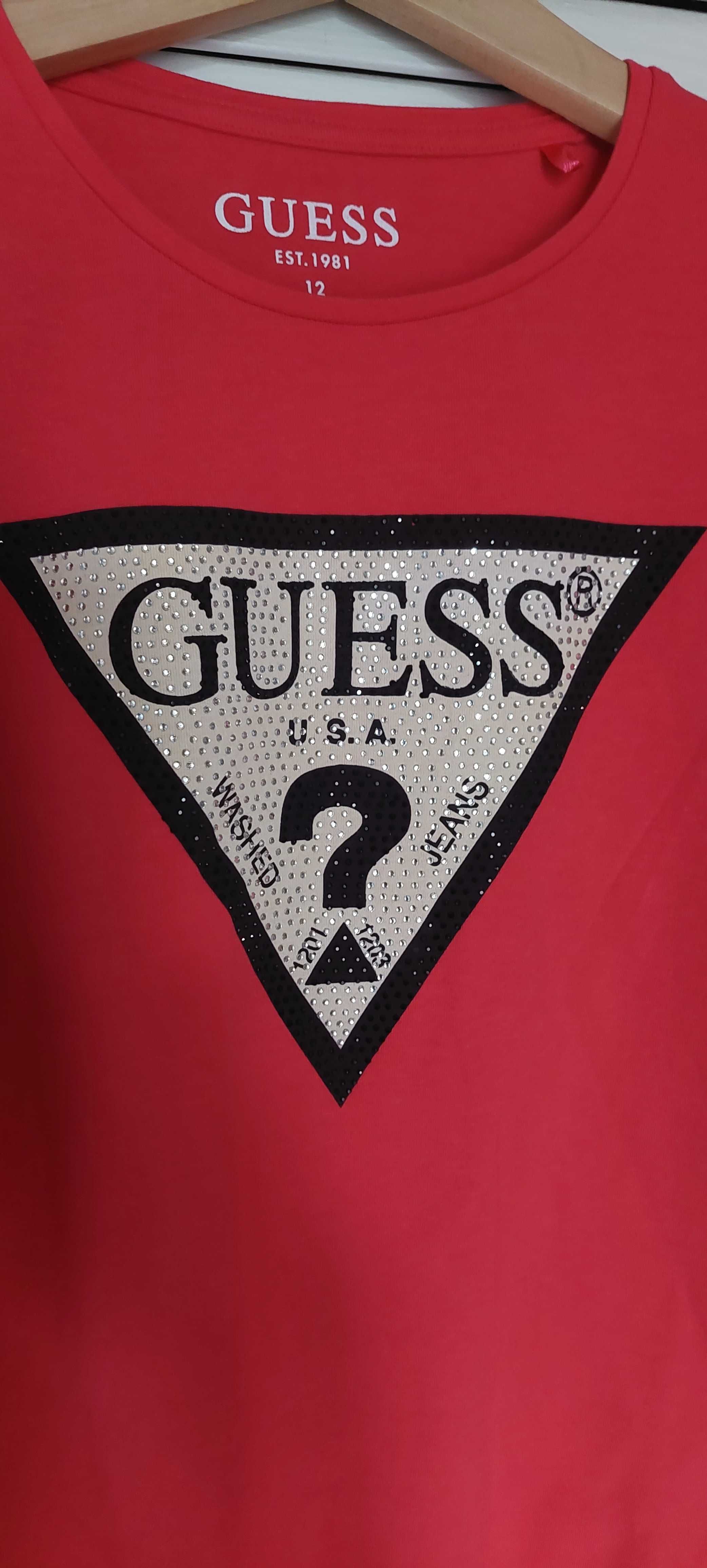 Guess czerwona bluzka z logo cyrkonie r.146/ 152 nowa