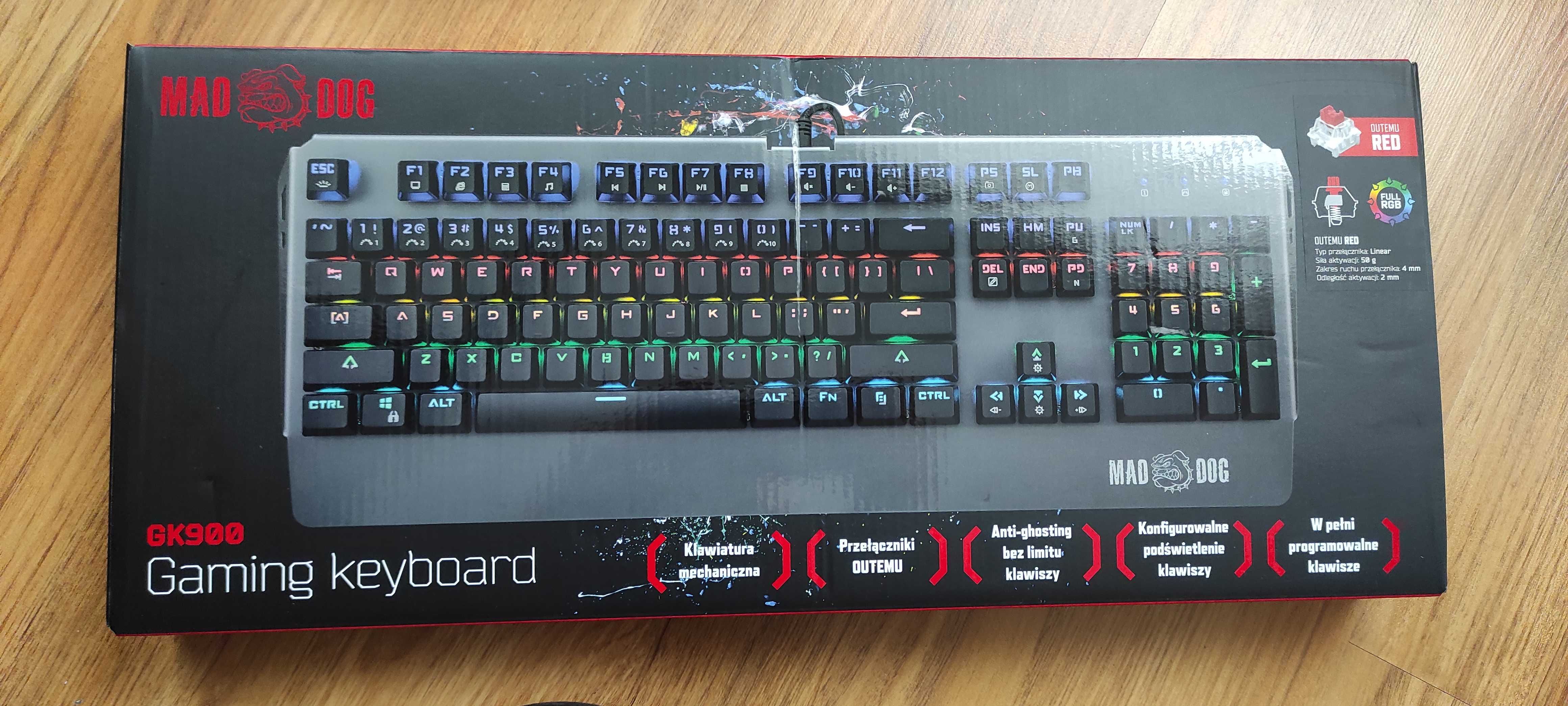 Klawiatura MAD DOG GK900 RGB OUTEMU red NOWA w cenie używanej!