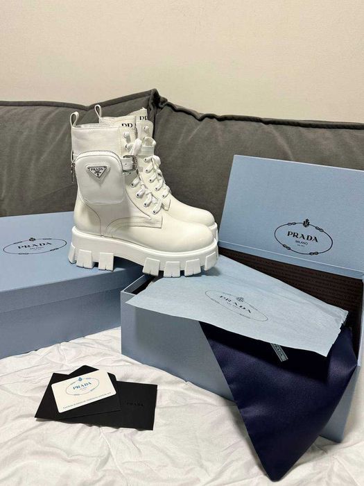 ‼️Оригинал Prada Boots Premium Zip Pocket White женские ботинки кожа