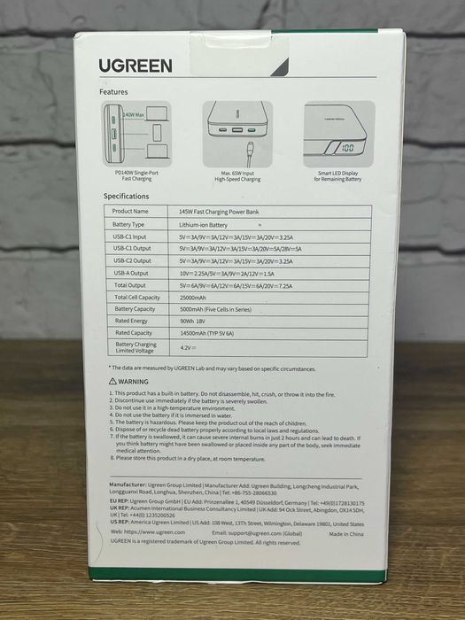 Павербенк UGREEN 100W/140W 20000/25000mAh PB720/PB205