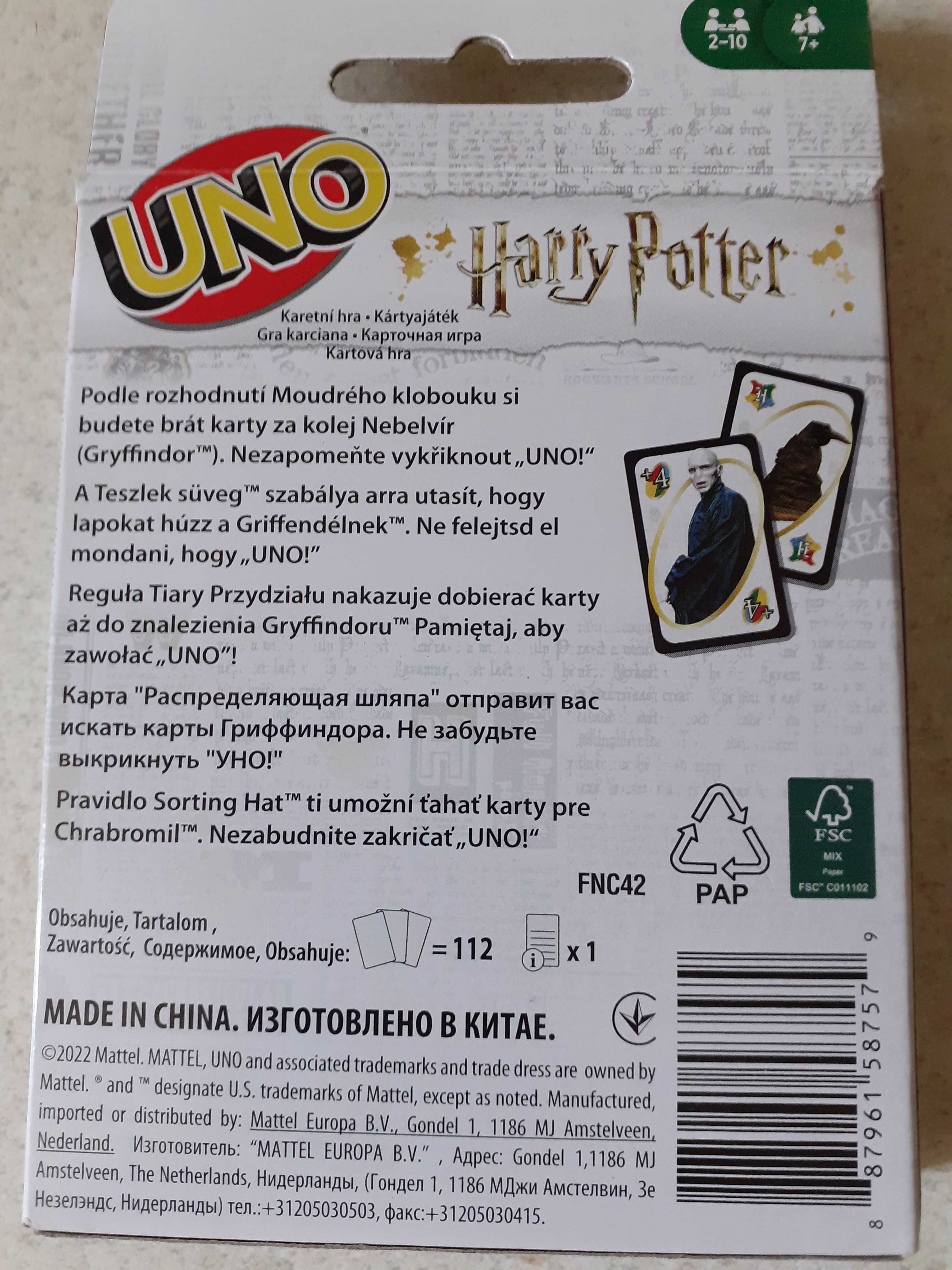 Gra karciana Uno Harry Potter Minecraft Mattel różne rodzaje kart