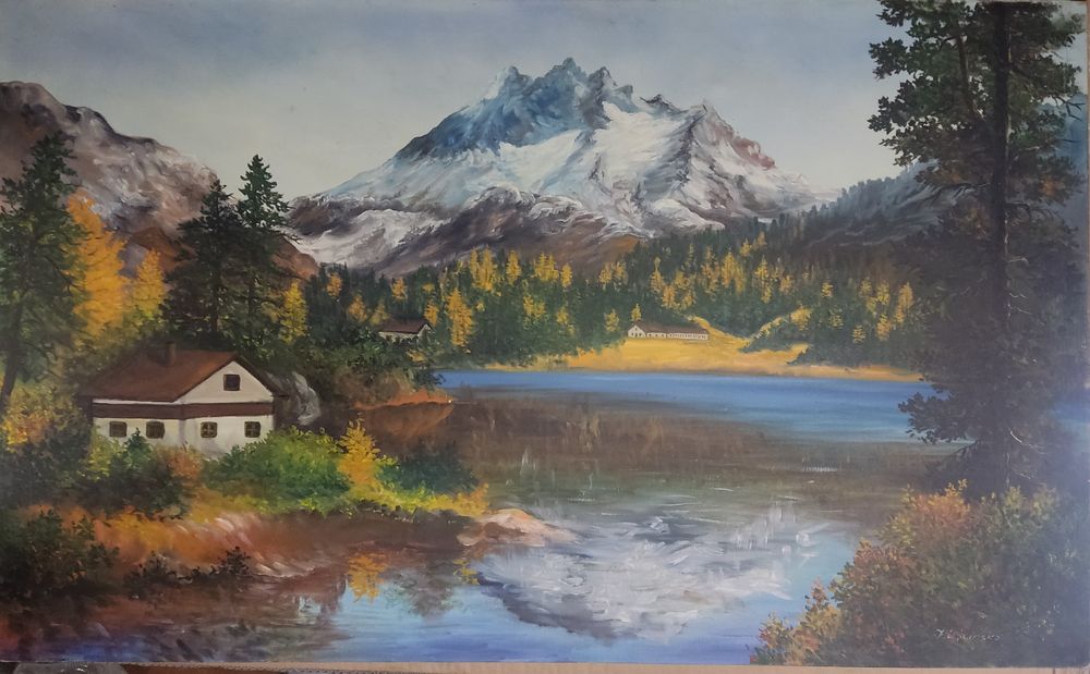 Obraz na płótnie J.Uścińska 50x80 dom nad wodą