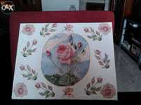 Tela "rosas" pintada à mão