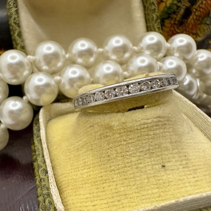 Retro pierścionek obrączka 3,62 g diamenty 0,33 ct platyna R15