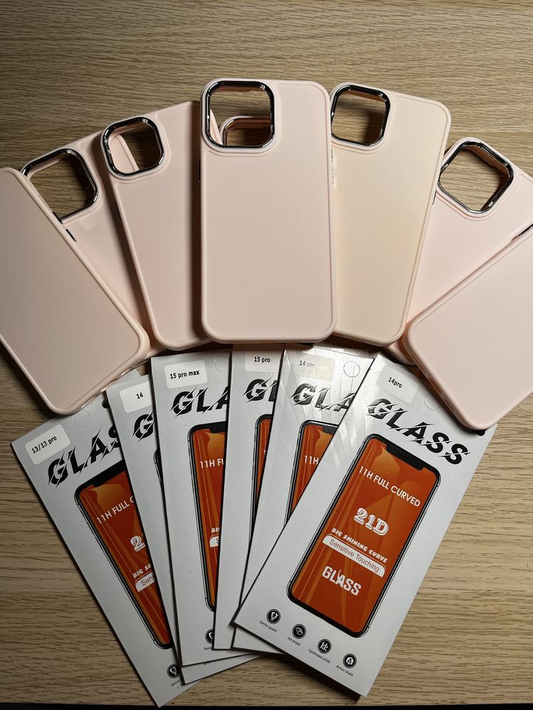 Pack Capa Rosa + Pelicula Ecra para iPhone 12/13/14/15 Pro Plus Max