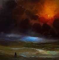 Dawid Figielek, obraz olejny na płótnie, surrealizm, morze, 50x50cm