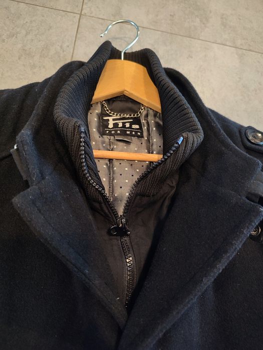 Płaszcz męski zimowy, czarny, Flis, rozmiar 50