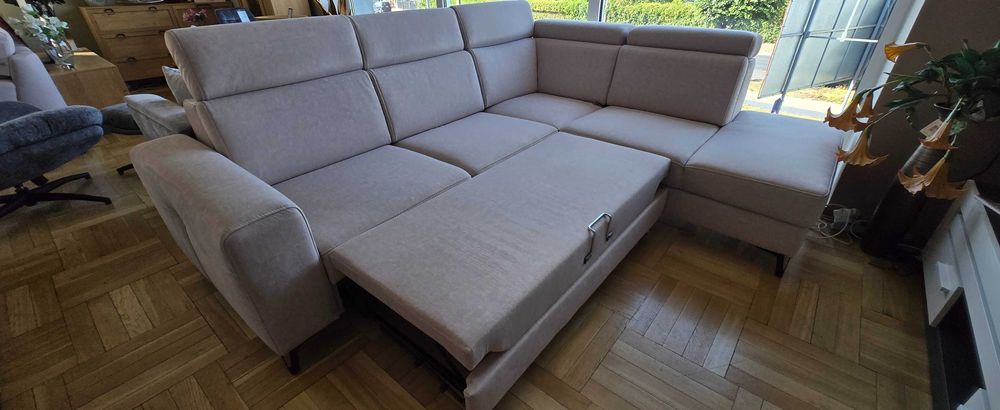 Narożnik 263x226 z f spania i reg. zagłówki jasnoszary ASPEN Libro