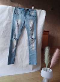 Myfc Denim jeansy dżinsy spodnie przetarcia dziury ćwieki 34 xs