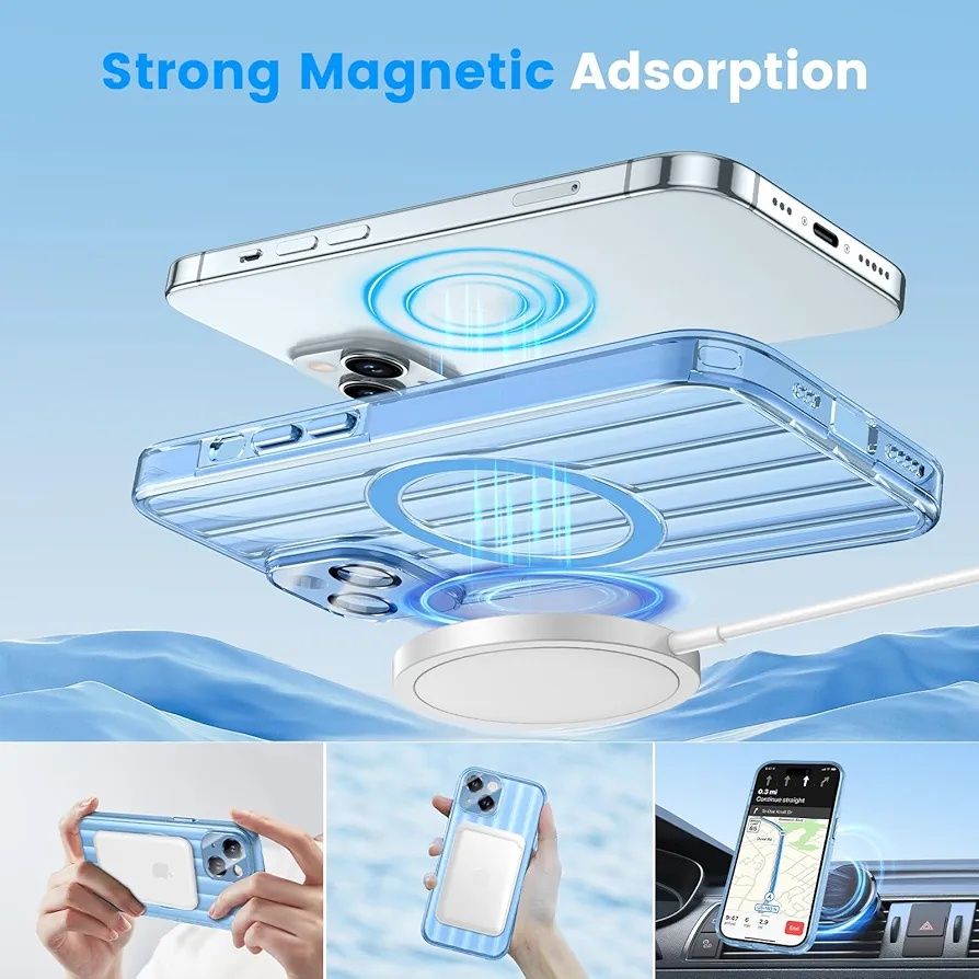 Etui HWeggo iPhone 15 MagSafe, chłodzące fale, ochrona aparatu, błękit