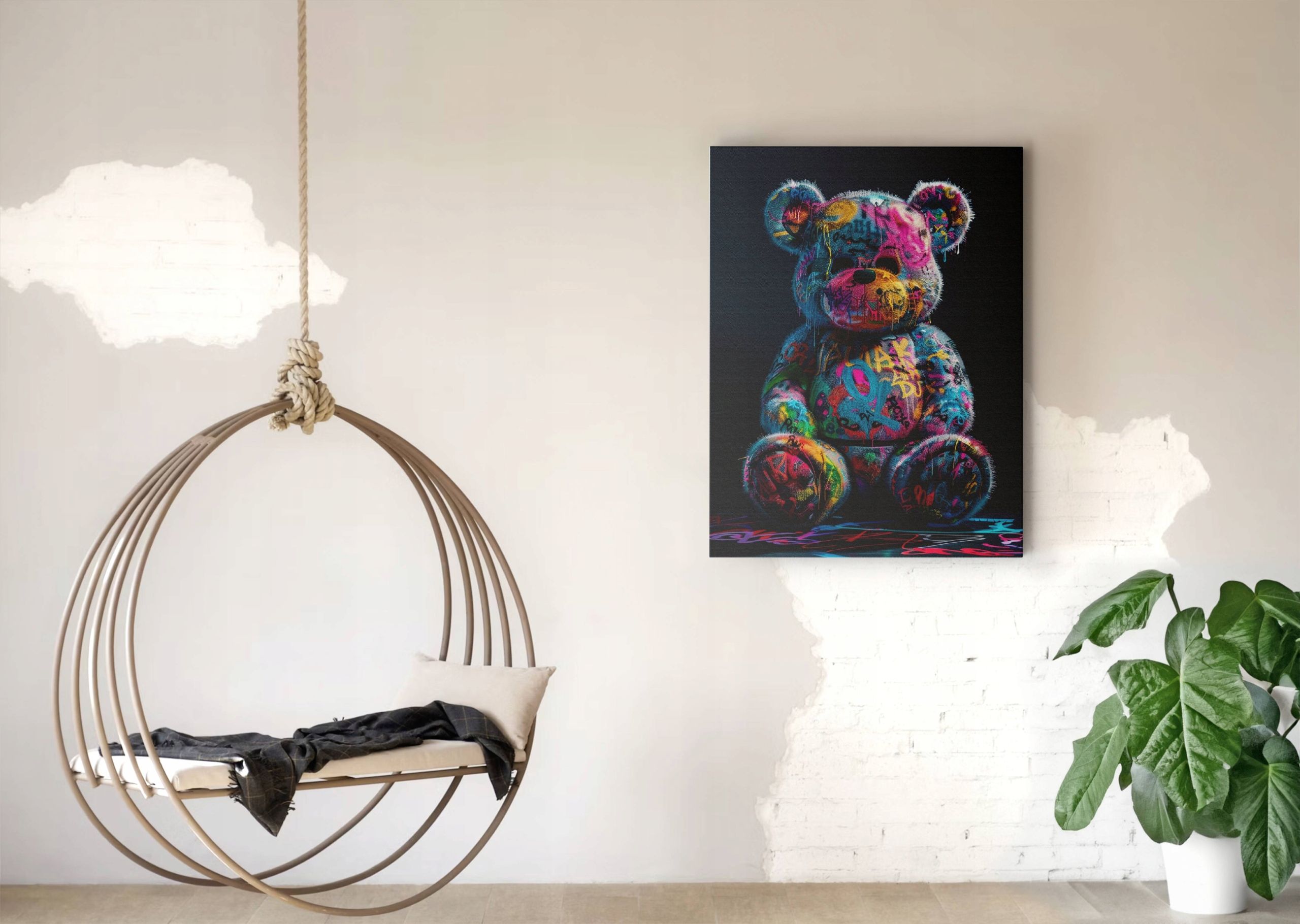 Obraz na Płótnie "Grafitti Miś" 75x100 cm – Sztuka Uliczna w Wnętrzu