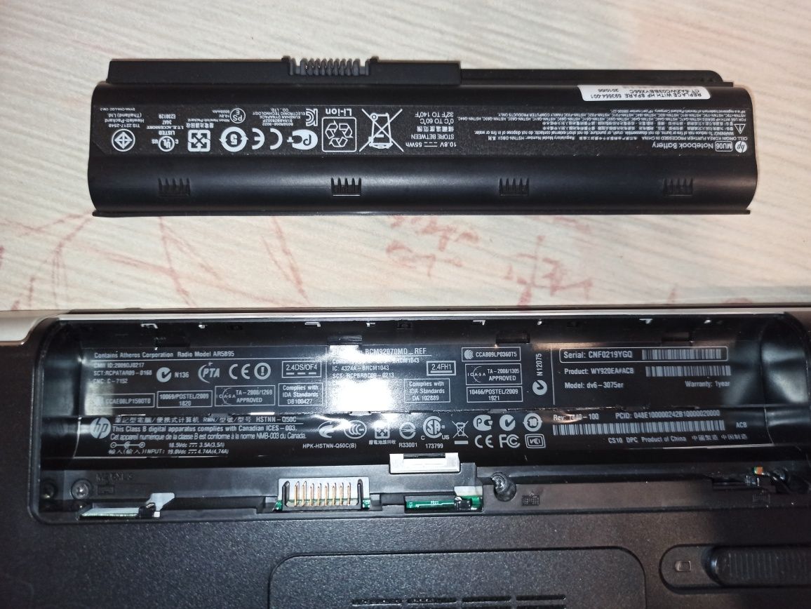 Ноутбук HP DV6-3075er рабочий по деталям!