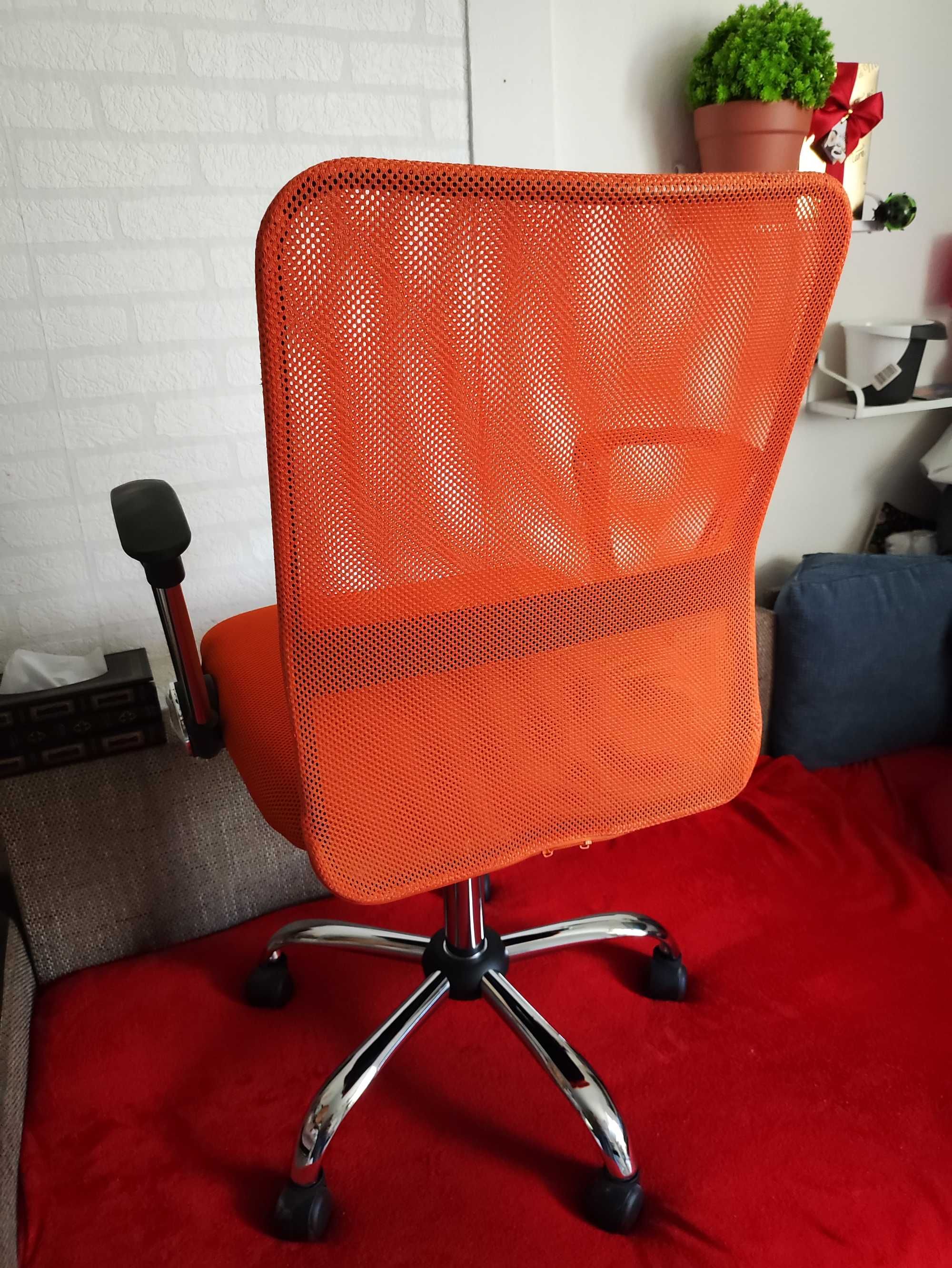Krzesło obrotowe na kółkach Fotel Biurowy do biurka pomarańczowe