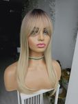 Długi topper tupet damski mix blond refleksy 55 cm z grzywką Julia 2
