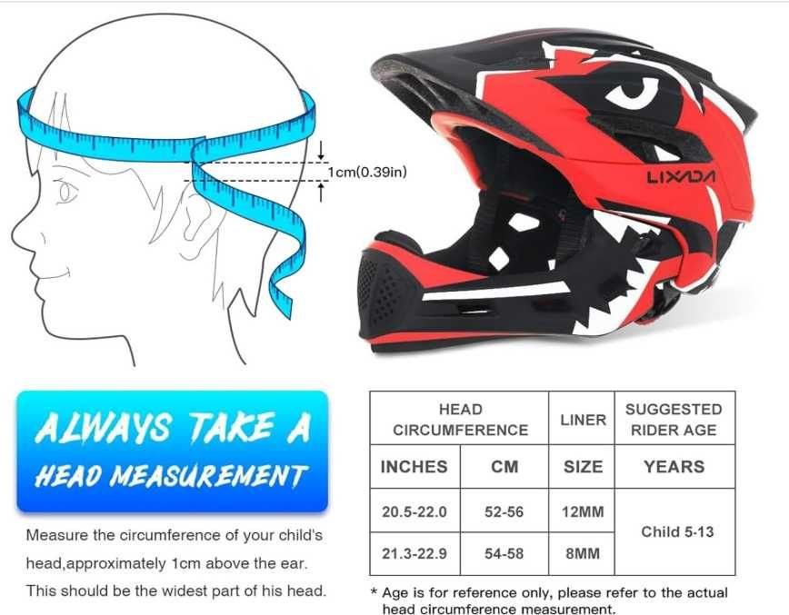 Capacete Lixada kids full-face ajustável / chin guard removível