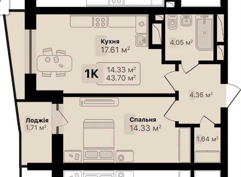ЖК AUROOM SOLAR 1 кімнатна квартира м.Львів