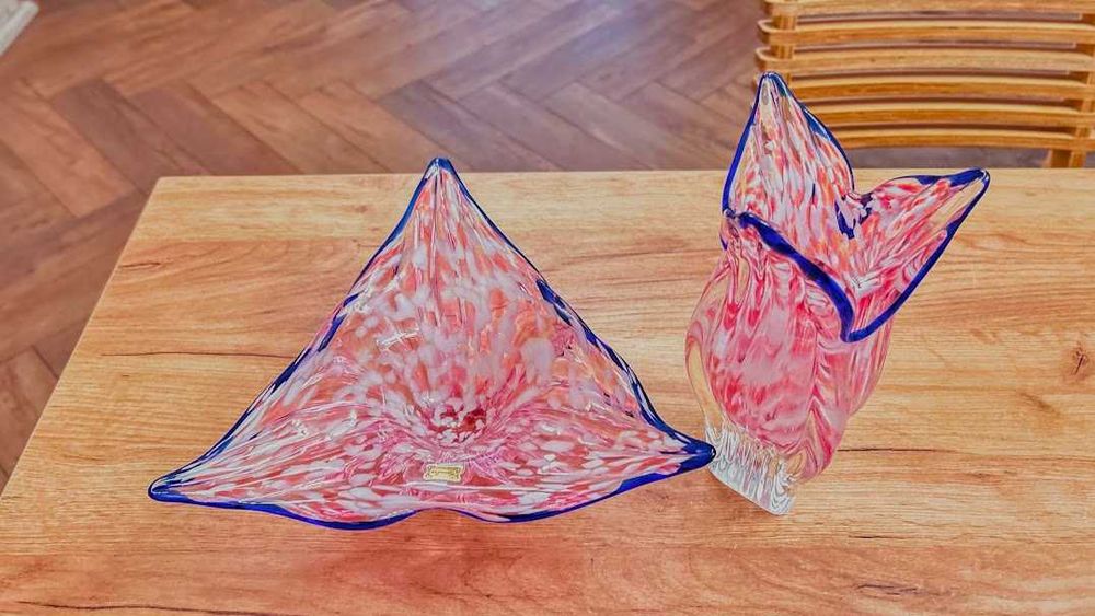 Efektowny zestaw czeskiego szkła wazon patera Egermann