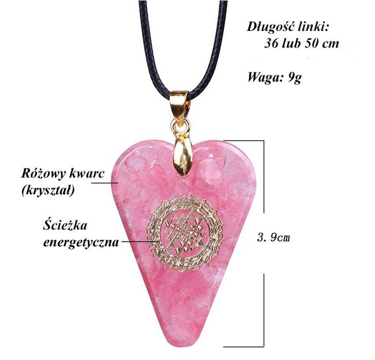Naszyjnik Wisiorek SERCE Orgonit Różowy Kryształ Kwarc Czakra Prezent