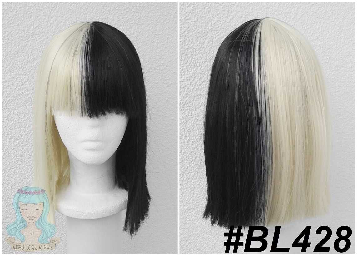 Dye split SIA Cosplay wig blond czarna peruka z prostą grzywką krótka