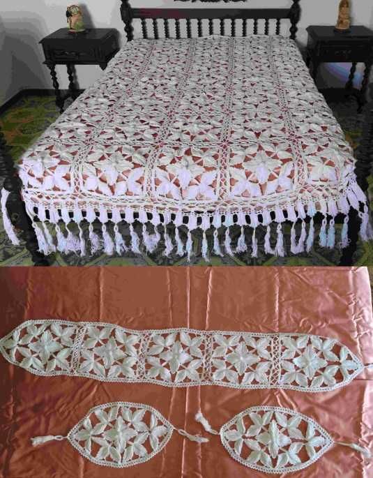 Vintage handmade crochet bedspread (Colcha croché/renda feita à mão)