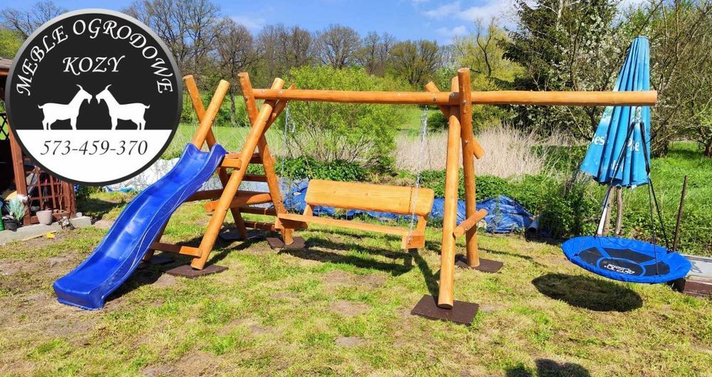 PROMKA! Drewniana huśtawka ogrodowa z grubych bali / Plac zabaw Stelaż