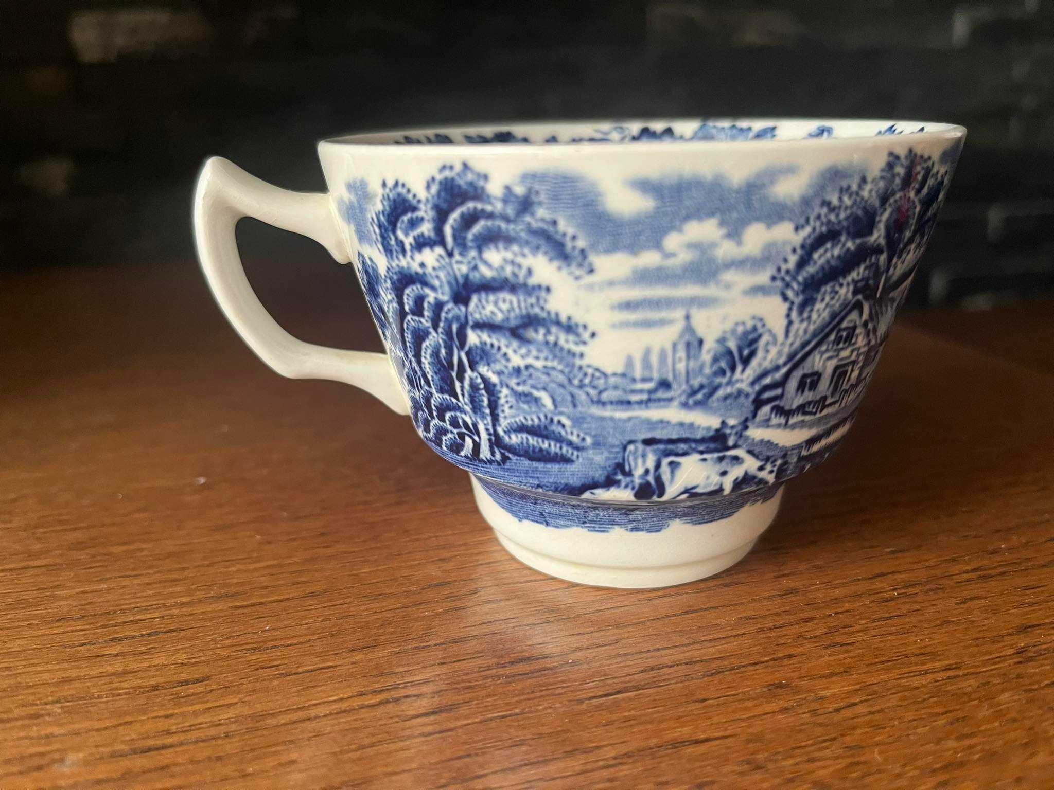 Filiżanka błękitna kobalt porcelana British Scenery wieś scenki