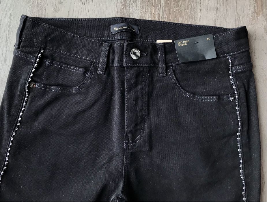 Calças pretas com peças prateadas na lateral novas (Massimo Dutti, 40)