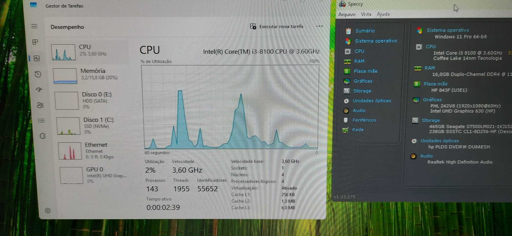 Pç HP Pro 290G1 8ªG|i3.8100-3.6G|16G-Ram|NVMe256+HD500|TPM2.0|HDMI|W11