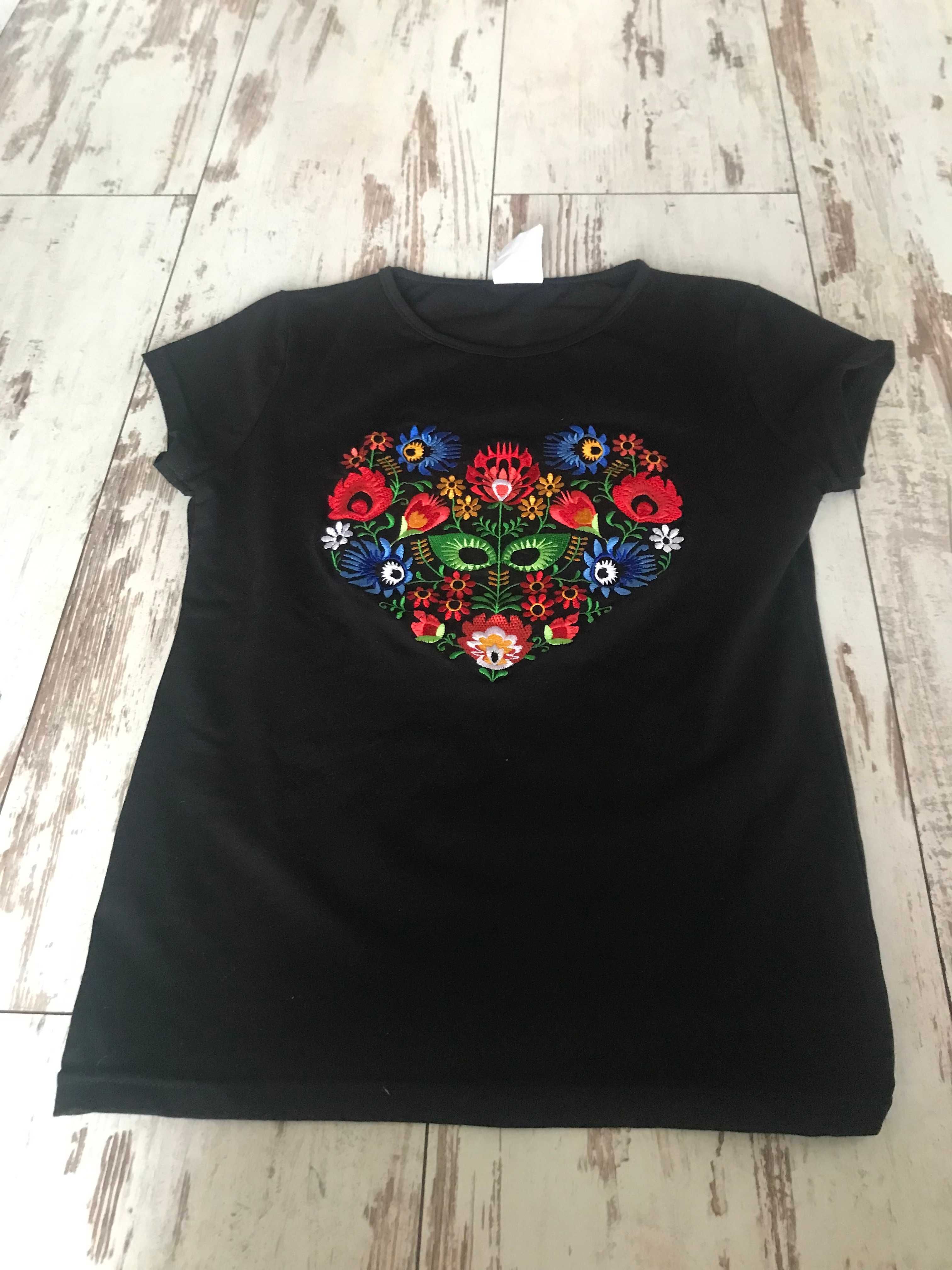 Koszulka damska z haftem regionalnym - góralskim - roz. S - hand made