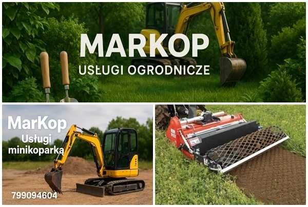 Usł. glebogryzarką separacyjną, równanie terenu, zakładanie trawnika.