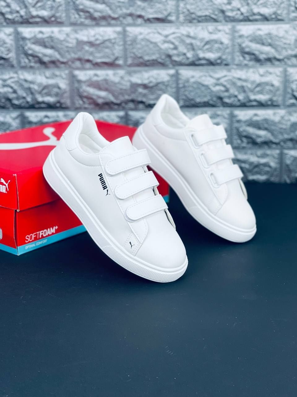 Женские Кроссовки Puma,Белые Кожаные На липучках Пума