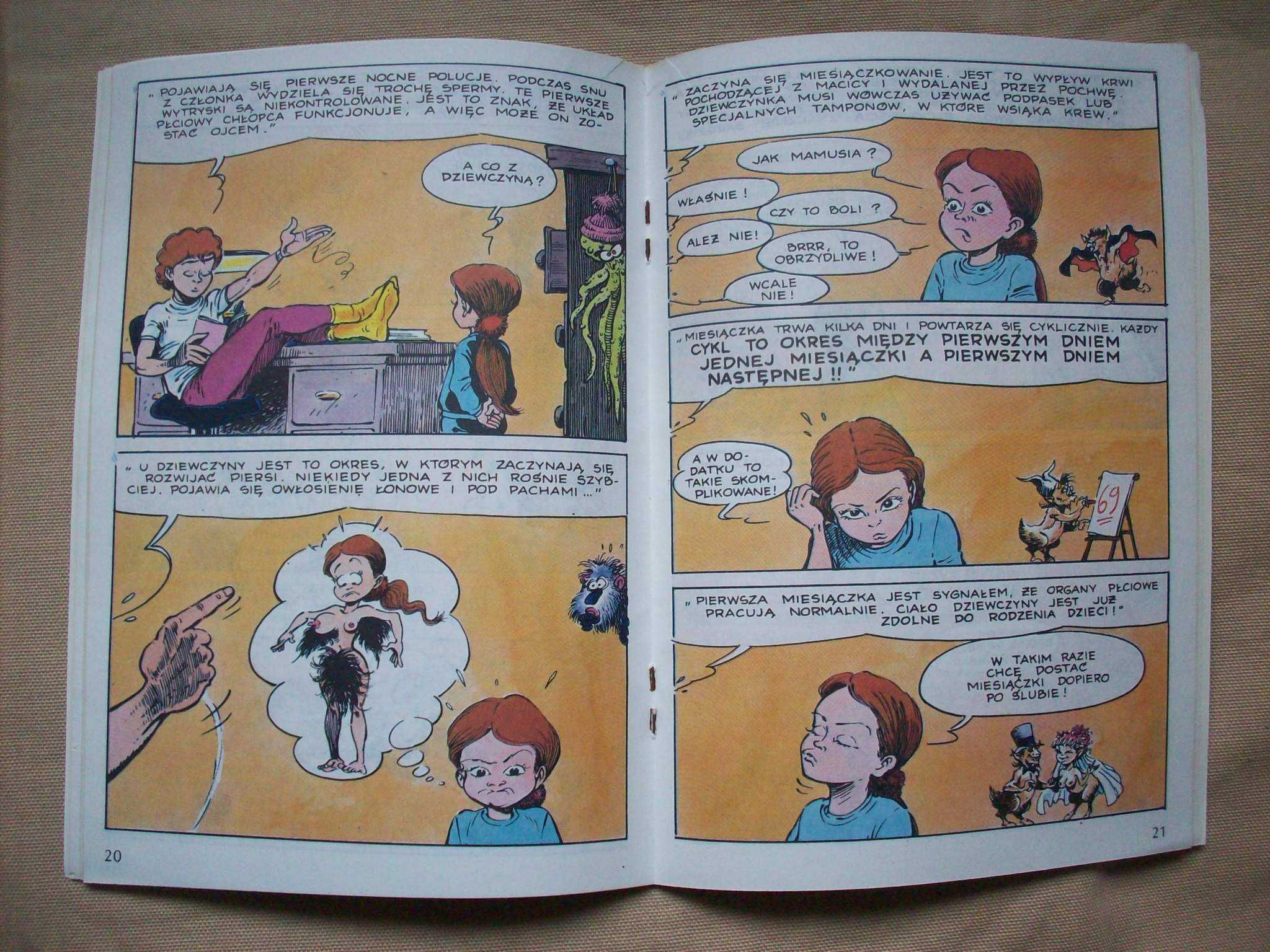 Seks? Ojej, co to jest? Komiks edukacyjny, rys. Moloch, 1992.
