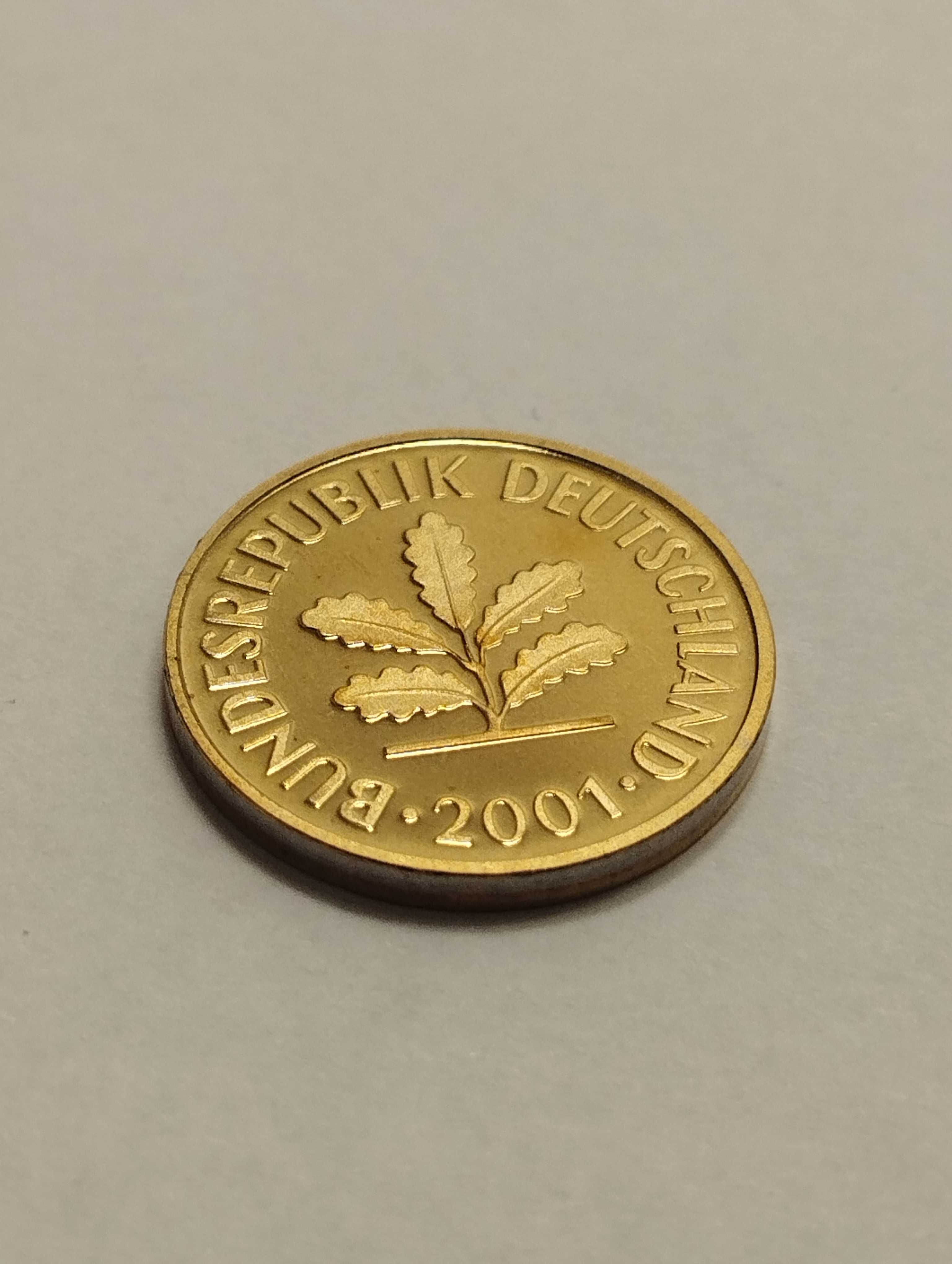 Moneta Niemcy 5 pfennigów  2001r. J -  stan menniczy Bardzo Rzadka